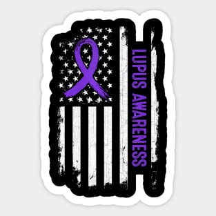 Lupus Awareness American Flag  Purple Ribbon Sticker